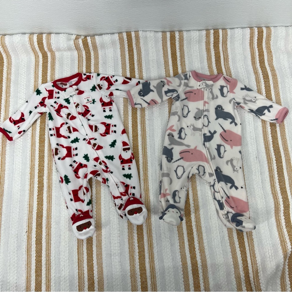 Carter's Pajamas Fleece My First Christmas and  Baby‎ Girls' Penguin Pajamas 3M